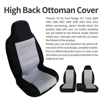 2PCS 60/40 High Back Bench Seat Cover Compatible with Ford Ranger 2004 2005 2006 2007 2008 2009 2010 2011 2012-Gray