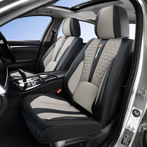Black and Grey PU Leather Car Seat Covers - Luxury Waterproof Car Seat Covers with Lumbar Support, Non-Slip Base, Airbag Compatibility, Easy Installation and Cleaning - color: A_Black & Gray