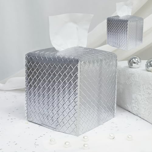 HOMOTEK 2 Pack Tissue Box Cover, Square PU Leather Tissue Holder, Decorative Facial Tissue Cube Paper Organizer Dispenser for Bathroom, Night Stands, Desk, Car 5X5X5'' - Woven Waffle, Silver - color: Silver, size: Woven Waffle