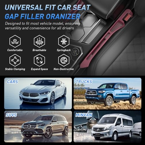 Car Seat Gap Filler 2Pack, Inserts Between Seats Console with Organizer Storage Upgraded Phone Holder Side Seat Gap Fillers Cars Front Seats Fill Plug Car Essentials for Vehicle SUV Truck (Wine Red) - color: Wine Red