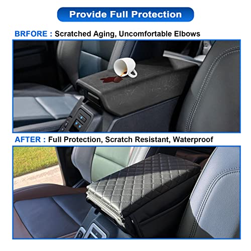 Center Console Armrest Cover for Ford Bronco Accessories 2021 2022 2023 2024 2025 2026 2/4-Door with Leather Side Pockets Interior Accessories Prevent Scratching