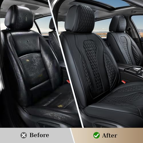 Coverado Back Seat Covers, Waterproof Car Protectors, Black Leather Seat Covers, 3-Piece Automotive Seat Covers for Back Seats Universal Fit for SUVs & Cars, All-Weather Protection - color: 01-Black