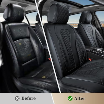 Coverado Back Seat Covers, Waterproof Car Protectors, Black Leather Seat Covers, 3-Piece Automotive Seat Covers for Back Seats Universal Fit for SUVs & Cars, All-Weather Protection - color: 01-Black