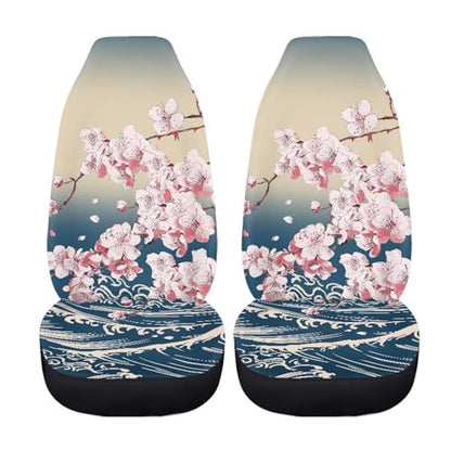 Cherry Blossom Sea Wave Print Car Seat Covers, 2 Pieces Washable Vehicles Front Seat Protectors, Scratch-Resistant Bucket Seat Cover Fits Most Vehicles, Sedans, Trucks, SUVs, Vans - color: Cherry Blossom Sea Wave
