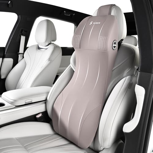 Lumbar Support Pillow and Car Neck Pillow Memory Foam Integrated Lumbar Support Cushion with Headrest Pillow Ergonomic Car Seat Back Support for Head Waist Support Sciatica Pain Relief, Gray - color: Gray, size: 2-in-1 Lumbar&headrest Pillow