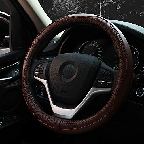 Valleycomfy Steering Wheel Covers Universal 15 inch - Genuine Leather, Breathable, Anti Slip & Odor Free (Coffee, M(14" 1/2-15" 1/4)) - color: Coffee, size: M(14"1/2-15"1/4)