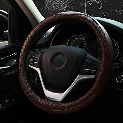 Valleycomfy Steering Wheel Covers Universal 15 inch - Genuine Leather, Breathable, Anti Slip & Odor Free (Coffee, M(14" 1/2-15" 1/4)) - color: Coffee, size: M(14"1/2-15"1/4)