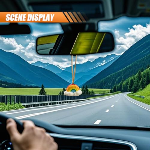Cute Rainbow Car Rear View Mirror Hanging Ornament, Resin Cartoon Waterproof Swing Charm, Auto Interior Pendant Decor for Women Men, Ideal Present(Rainbow)