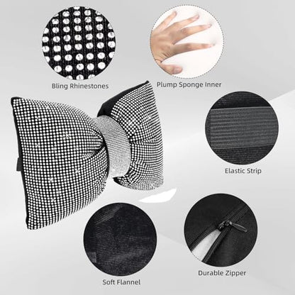 ChuLian 2 PCS Bling Car Pillows, Rhinestones Bowknot Bling Car Headrest Pillow, Car Neck Pillow for Driver Cool Relax Necksupport, White Crystal Diamond Car Accessories for Women