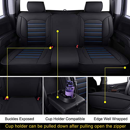 LUCKYMAN CLUB Silverado Seat Covers Fit for 2007-2023 2024 2025 Chevy Silverado Sierra 1500 2500 3500 Crew,Double,Extended Cab with Water Proof Faux Leather (Black & Blue Full Set) - color: Black & Blue, size: Full set