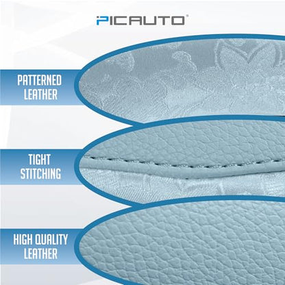 PIC AUTO Steering Wheel Cover, Light Blue Patterned Leather Patchwork Design, Universal Fit 14.5"–15.5" D-Shape Steering Cover, Soft PU Grain Leather, Durable Grip Car Accessory for Girls & Women - color: Fits D-Shape Light Blue