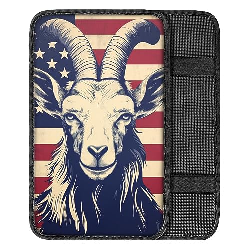 Car Center Console Pad, Universal Waterproof Car Armrest Seat Box Cover, Car Interior Accessories for Most Vehicle SUV Truck Vintage American Flag Goat Car Armrest Pad - color: vintage american flag goat