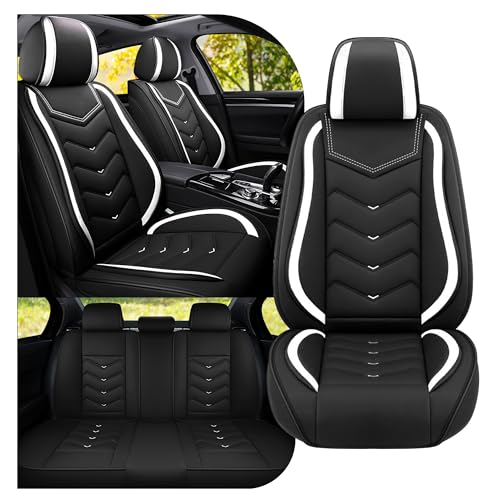 Car Seat Covers Fit for MINI 2000-2026, Stylish Sport Seat Covers, Waterproof Wear-Resistant Premium Nappa Leather Car Seat Covers.(Full Set/Black White) - color: Black White, size: Standard 5 Seats