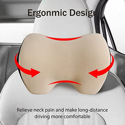 Make Restful Car Headrest Pillow, Car Pillow for Driving with Adjustable Strap, Breathable Removable Cover & Ergonomic Design - Softness Travel Car Neck Support Pillow(Beige, 1PC)