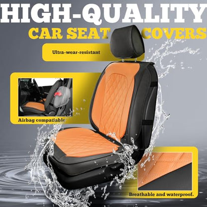 LINGVIDO Car Seat Covers Full Set (5 Seats) - Premium Perforated Nappa Leather, Waterproof Shield, Omni-Adapt Fit SUVs Sedans, Ultimate Family & Pet Protection - color: Black & Brown (A), size: Full Set (5 Seats)