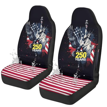 250th Anniversary Car Front Seat Cover Set of 2, American Flag Printed Waterproof Car Seat Cover for Front Seats, Airbag Compatible, All Weather Protector, Universal Fits - color: Black and Red - 250th Anniversary