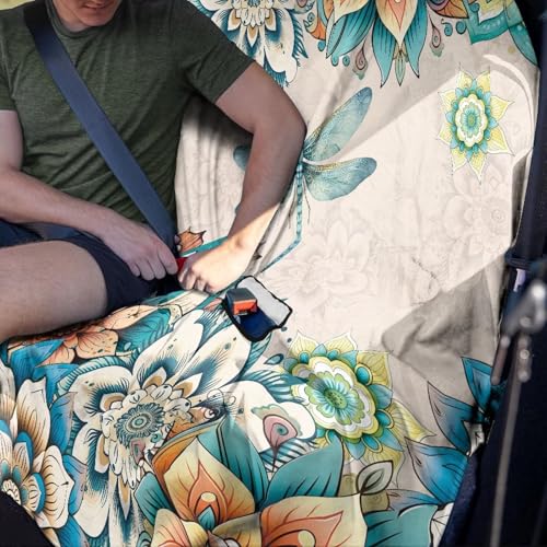 Boho Mandala Dragonfly Print Rear Bench Towel Seat Covers, Waterproof Auto Back Seat Cover Automotive Backseat Protector, Bench Cover for Cars for Kids Dogs - color: Boho Mandala Dragonfly