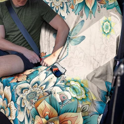 Boho Mandala Dragonfly Print Rear Bench Towel Seat Covers, Waterproof Auto Back Seat Cover Automotive Backseat Protector, Bench Cover for Cars for Kids Dogs - color: Boho Mandala Dragonfly