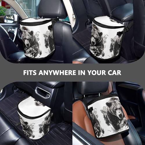 MNSRUU Car Trash Can with Lid, Bear Car Trash Bag Hanging Organizers and Storage for Front Back Seat, Leak-Proof Trash Bin - color: Bear A16970