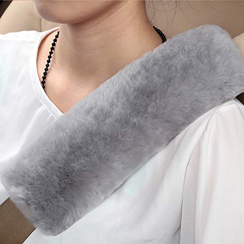 Authentic Sheepskin Car Seat Belt Pad,2 Pack Soft Seat Belt Cover for Shoulder Pad Neck Cushion Protector Car Accessories by Genuine Natural Merino Wool (Misty Gray) - color: MIsty Gray, size: Shearling Wool