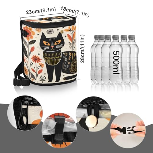 MNSRUU Car Trash Can with Lid, Black Cat Flowers Car Trash Bag Hanging Organizers and Storage for Front Back Seat, Leak-Proof Trash Bin - color: Cat I 3504