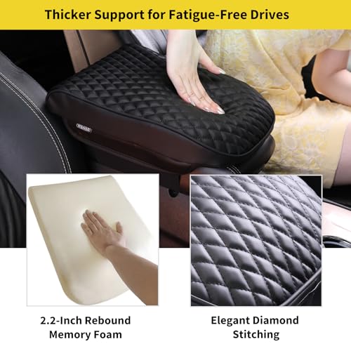 WEIHAO Large Car Arm Rest Cover Pad, 13.8x10.7x2.2 inch Oversize Car Armrest Cushion, Wide Memory Foam Leather Car Center Console Cushion Pad (Black-1PC) - color: Black (Large 13.8x10.7x2.2 inch)