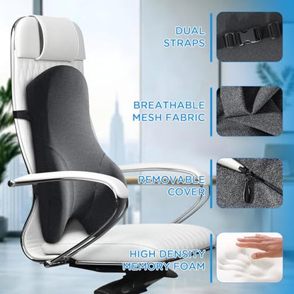 Teemour High Back Support Pillow for Office Chair, Fully Support Back Cushion - Memory Foam Lumbar Support Pillow for Office Chair, Desk, Gaming Chair, Promotes Posture Pain Relief Adjustable Straps - size: Long Back