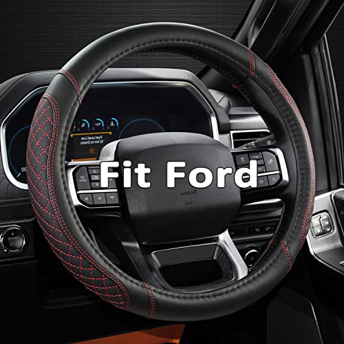 West Llama Customized Auto Car Steering Wheel Cover for Ford F-150, F-250, F-350, Expedition(Diamond Quilted - Black+Red) - color: Red+Black, size: Large Size (15 ½''-16'')