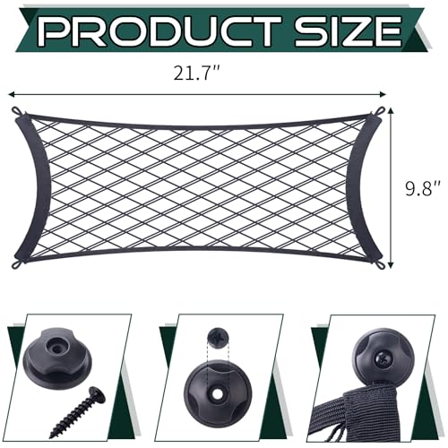 JINGKE 2 Pcs Small Cargo Net Pocket Elastic Mesh Netting Car Mesh Pouch with Screws and Hooks for Trunk RV Boats Home Cargo Storage (21.7'' x 9.8'') - size: 21.7'' x 9.8''