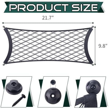 JINGKE 2 Pcs Small Cargo Net Pocket Elastic Mesh Netting Car Mesh Pouch with Screws and Hooks for Trunk RV Boats Home Cargo Storage (21.7'' x 9.8'') - size: 21.7'' x 9.8''