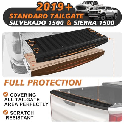 Truck Mat Compatible with 2019-2026 Chevy Silverado & GMC Sierra 1500 Standard Tailgate Accessories, Tailgate Mat Cover Custom Fit All Weather Pickup Liner, w/Tailgate Cap Protector - size: 1)Slv & Sra 1500|19-26|Tailgate Mat w/ Cap Cover