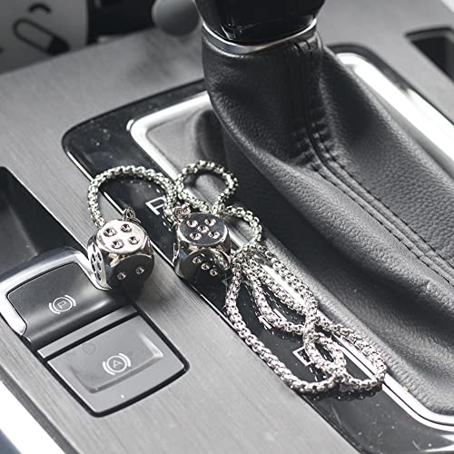 Creative Hanging Dice with Dots Car Metal Pendant Rear View Mirrors Charms Ornament (Silver) - color: Silver