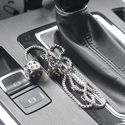Creative Hanging Dice with Dots Car Metal Pendant Rear View Mirrors Charms Ornament (Silver) - color: Silver