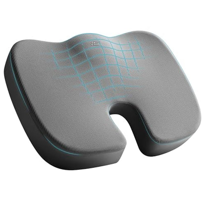 Skechers Memory Foam Seat Cushion,Office Chair Cushion for Tailbone Pain Relief,Butt Pillow for Office Chair,Car seat Cushion,Computer Desk,Long Sitting Office Workers,and Car Drivers,Grey