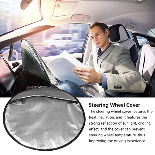 Steering Wheel Sun Shade Cover, Steering Wheel Sun Block Anti-Heat Aluminum Foil Steering Wheel Cover Steering Wheel Sun Heat Shield for SUV Truck Van
