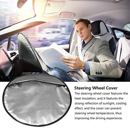 Steering Wheel Sun Shade Cover, Steering Wheel Sun Block Anti-Heat Aluminum Foil Steering Wheel Cover Steering Wheel Sun Heat Shield for SUV Truck Van
