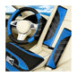 4PCS Car Accessories Set, 14.5-15" Sporty Microfiber Leather Steering Wheel Cover with Anti-Slip Lining, Center Console Cover, Seat Belt Cushion, Universal Fit (Black/Blue)