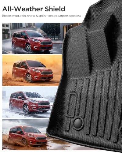 Car Floor Mats for Ford Transit Connect: 2014-2021 Front Row Mats, Only Fit Vinyl Floor and Floor Posts, All Weather Floor Liners for Connect Van Accesories, Heavy-Duty Anti-Slip Black TPE Carpets