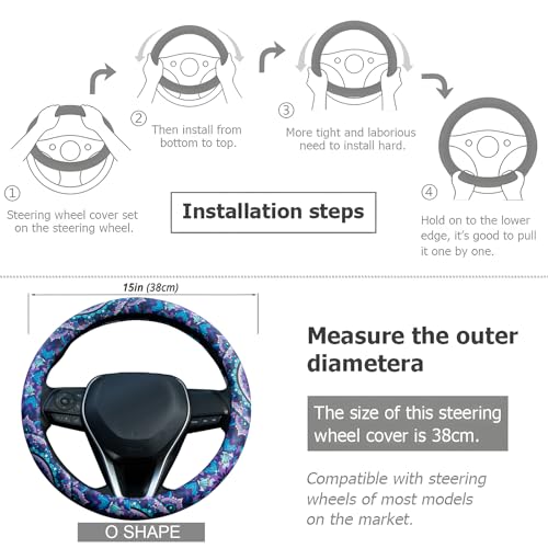 Purple Lotus Mandala Steering Wheel Cover Auto Jacquard Steering Wheel Protector, Anti-Slip, Breathable, Absorbing Sweat, Universal Car Accessories 14.5–15 inch,Fit for Most Car, Trucks, SUV - style: Purple Lotus Mandala
