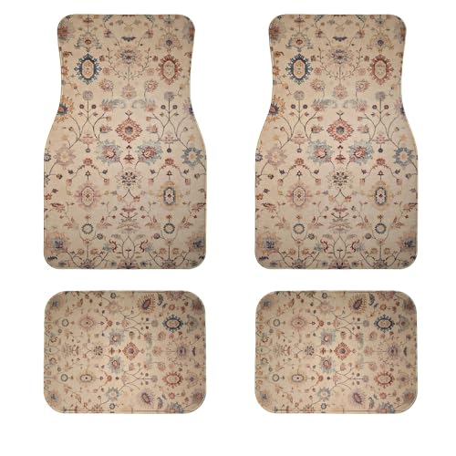 Luxury Oriental Car Floor Mats Full Set | Car Decor for Women Men | Vintage Oriental Pattern | Heavy Duty All-Weather Universal Rubber Liners | Non-Slip & Odor-Free