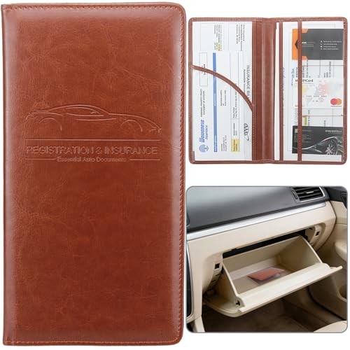 Car Registration and Insurance Holder, Premium Pu Leather Vehicle Glove Box Organizer - for Driver License, Cards & Essential Documents (L-Brown) - color: 08-Brown, size: Large