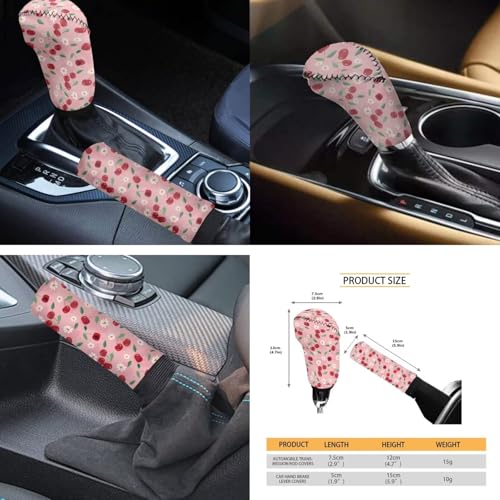 Horeset Daisy Cherry 11 Pieces Car Seat Cover with Headrest Cover Cup Coasters Handbrake Gear Shift Sleeve and Lanyaeds Key Chain Universal Fit Most Cars SUV Van Sedan - color: Daisy Cherry