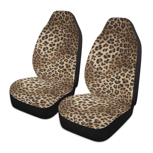 Leopard Print Car Seat Covers Set of 2,Brown Animal Skin Pattern of Wild Safari Animal Strong Panthera Universal Auto Front Seat Protector for Women Cute Car Accessories Fit for Car Truck - color: Brown