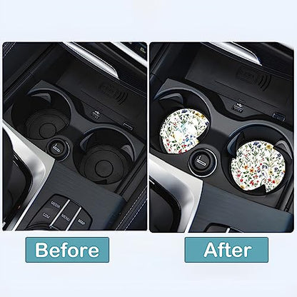 Car Cup Holder Coasters, 2 Pack – 2.75" Universal Auto Anti-Slip Insert Coaster, Rubber Car Coasters, Personalized Car Accessories for Women & Men (Wildflowers) - color: Wildflowers