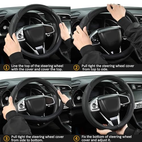 West Llama Customized Auto Car Steering Wheel Cover for Dodge RAM 1500 2500 3500, 15.5-16 inch(Black-Large Size) - color: C-Black