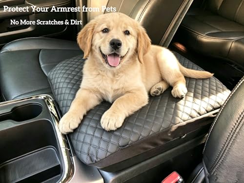 it's us Center Console Armrest Cover for Ram 1500 2500 3500 2013–2018 Full Center Console (Non Jump Seat), Synthetic Leather Protector, Easy Install Interior Protection, Black