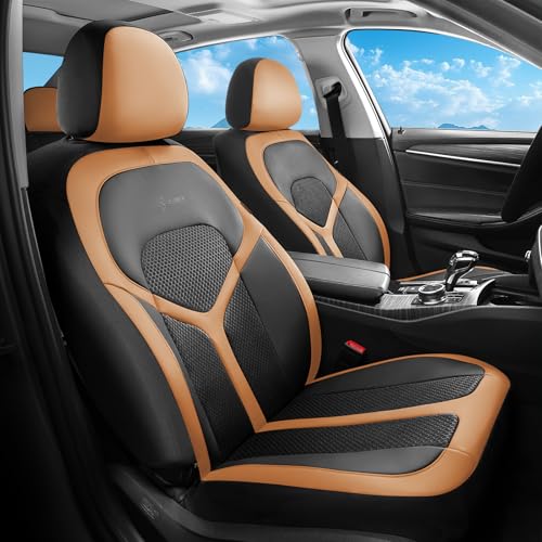 Car Seat Covers Front Seat, Universal Seat Cover 2 Seats, Automotive Seat Covers with Mesh Leather, Waterproof Car Seat Protector, Breathable Car Seat Cushion for Most Car SUV Truck Orange - color: Orange, size: Frontpair