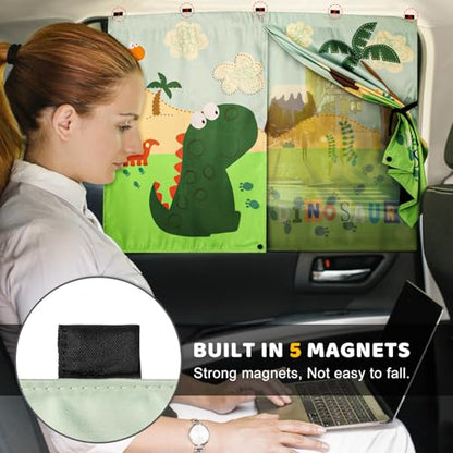 Car Window Shades with Cute Patterns, 2pcs Magnetic Car Curtains for Privacy Protection Full Covers/Half Shade Options, Auto Sunshades Sunglare/UV Blocker - color: Green