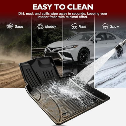 Floor Mats Compatible with Toyota Camry 2018-2024 (Not Fit Hybrid or AWD Models) - IKABEVEM Custom Fit Floor Liners All Weather TPE Car Mats 1st & 2nd Row, Black - style: (1)Compatible with Toyota Camry 2018-2024 Floor Mats