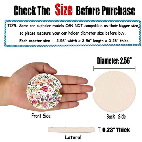 Car Coasters for Women 2 Pack Mother's Day, Auto Small 2.56" Auto Ceramic Coasters for Cup Holders, Absorb Spills to Keep Cupholders Clean, Easy Removal(Flower) - color: Flower